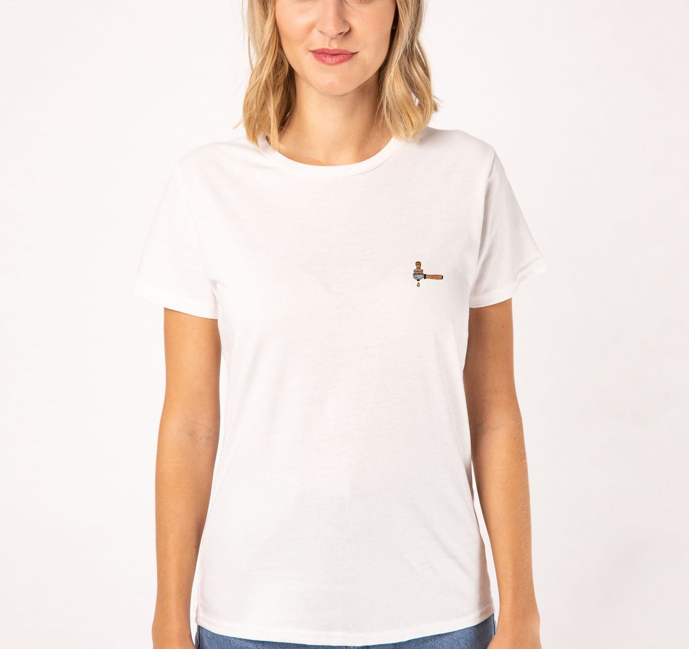 Siebträger & Tamper | Besticktes Bio Baumwoll Frauen T-Shirt