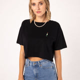 Weinflasche | Besticktes Bio Baumwoll Cropped T-Shirt