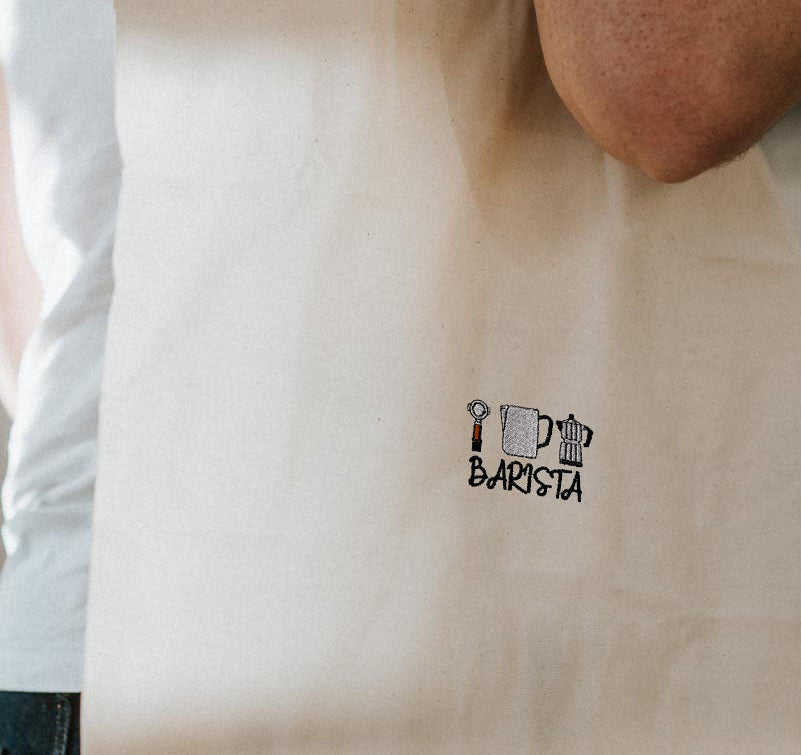 Set da barista | Borsa ricamata in cotone biologico