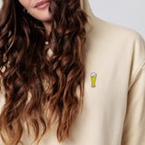 Felpa con cappuccio da donna in cotone organico ricamato White Beer |