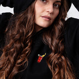 Felpa con cappuccio da donna in cotone organico ricamata Beerpong Edge Hit |