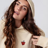 Felpa con cappuccio da donna in cotone organico ricamato Beerpong |