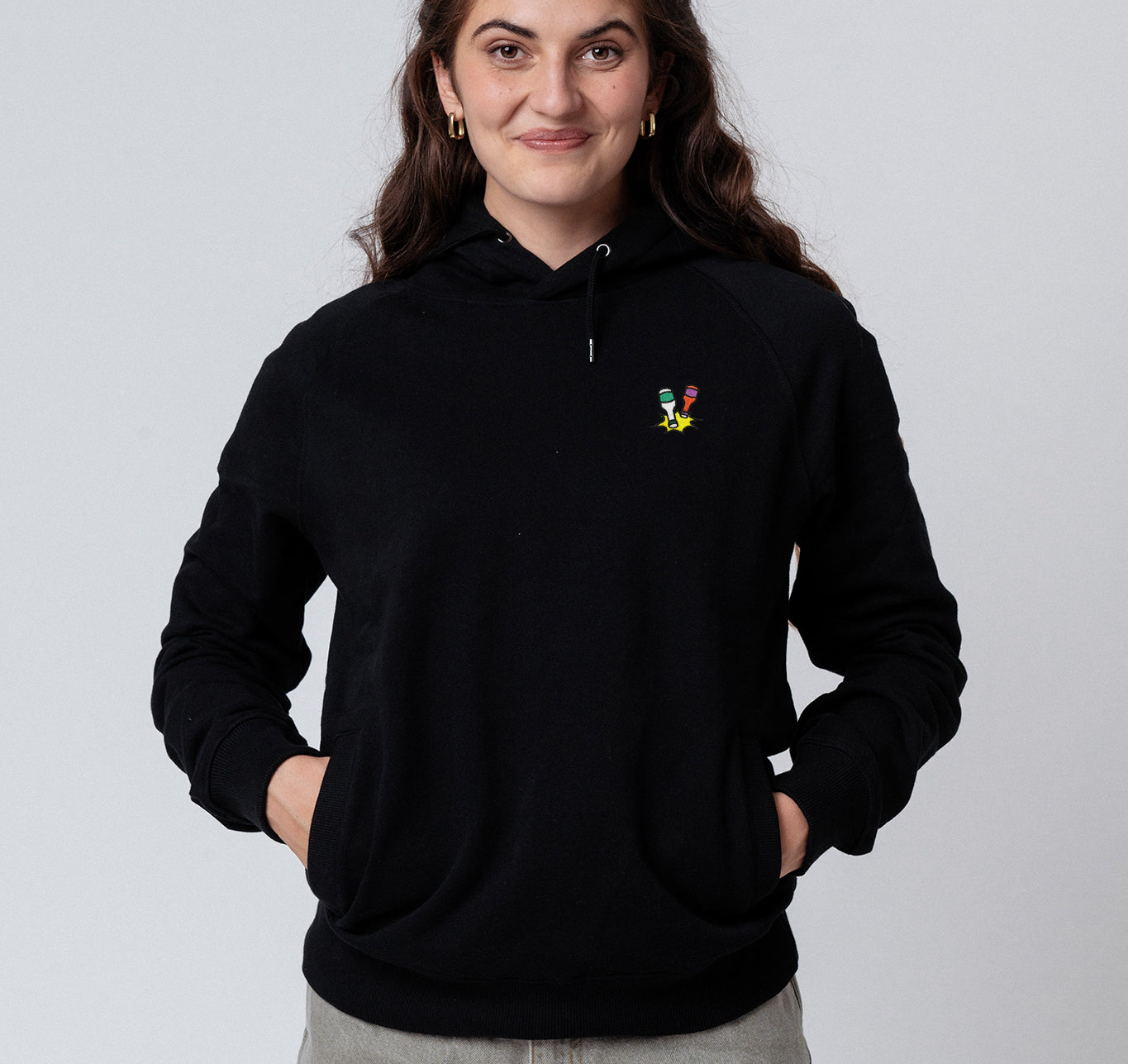 Felpa con cappuccio da donna in cotone biologico ricamato Little Knocker |