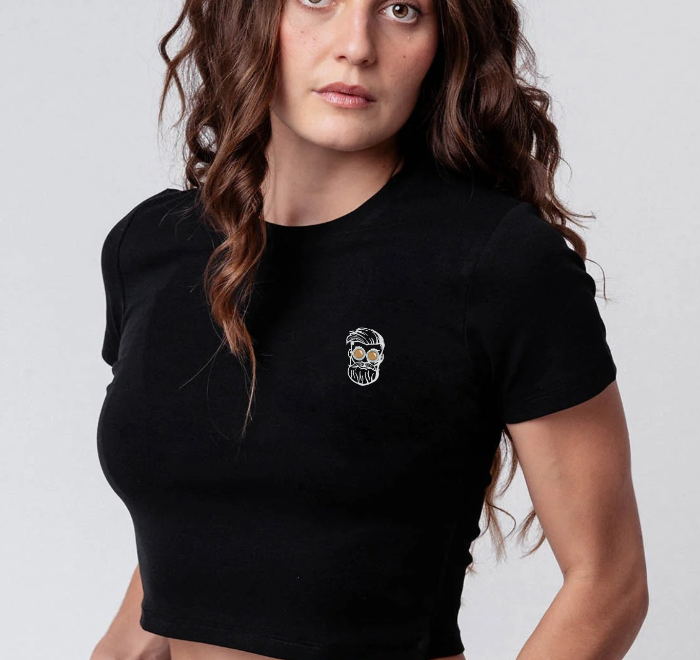 Kaffee Hipster | Besticktes Bio Baumwoll Cropped T-Shirt